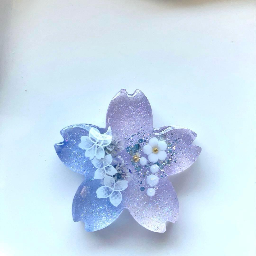 レジン　ヘアゴム 桜モチーフ　パープルグラデーション◡̈♥︎ ドライフラワー
