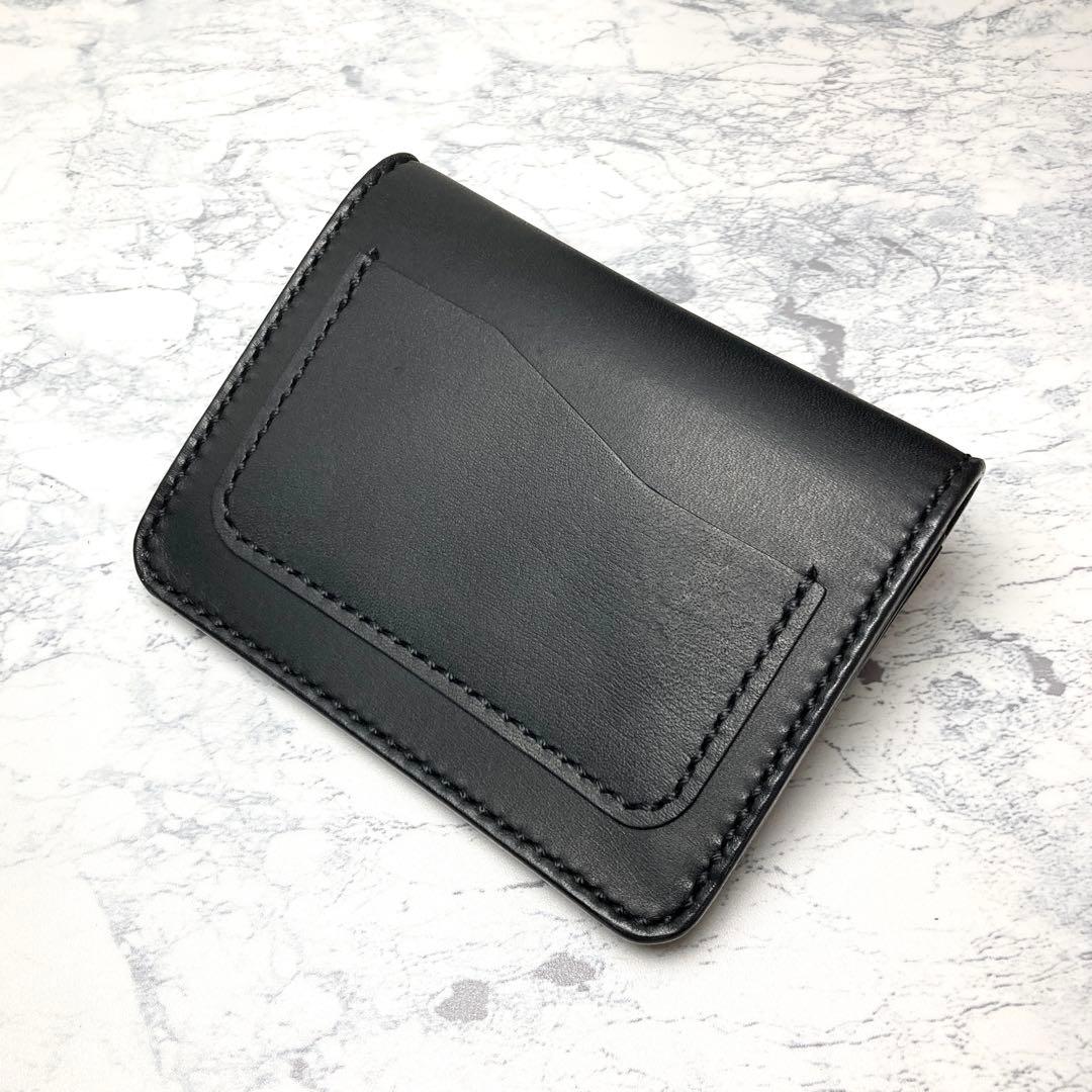 本革 コンパクト財布 メンズ ギャルソンウォレット 小銭入れ 黒 レディース