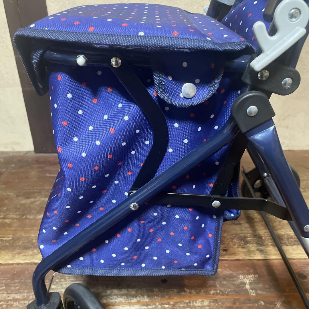 美品　マキテック　シルバーカー らくらくスリムバスケット ドットネイビー