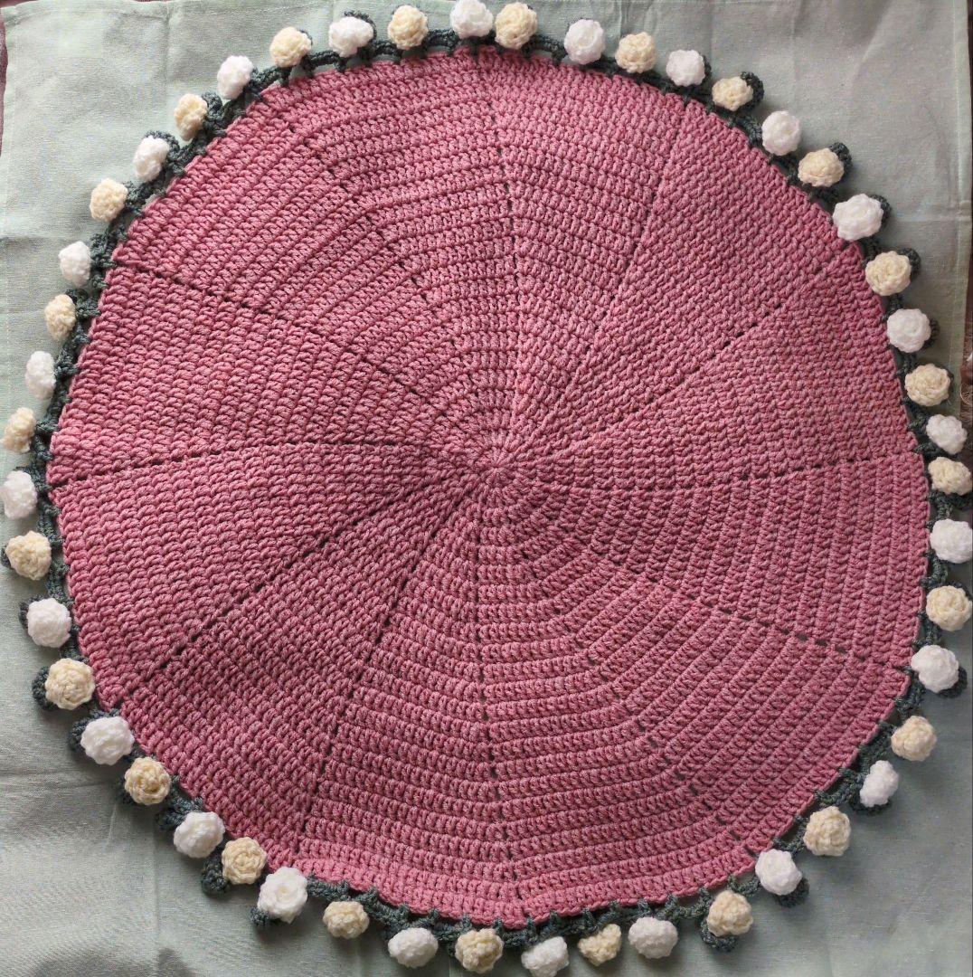 バラのブーケブランケット　ホワイト　ピンク　ハンドメイド　かぎ針編み
